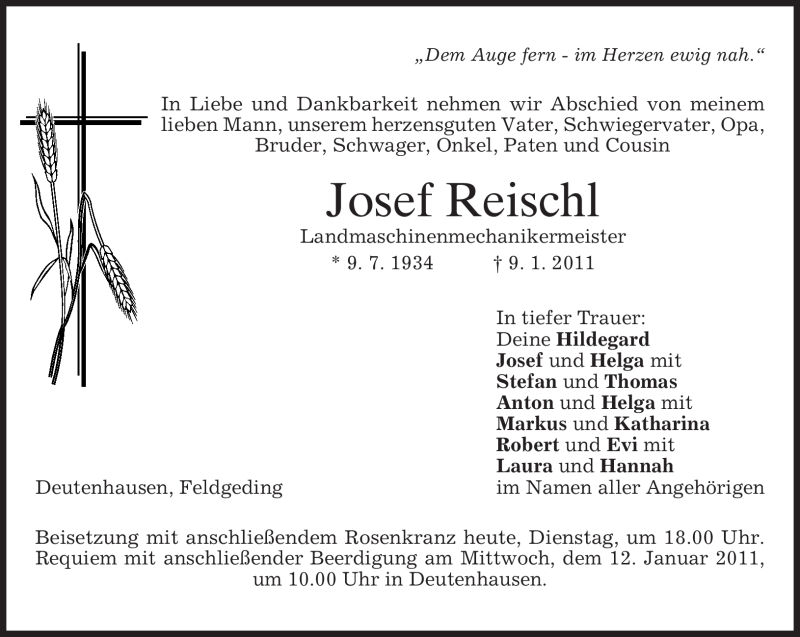 Traueranzeigen Von Josef Reischl | Trauer.merkur.de