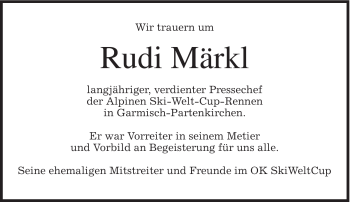 Traueranzeige von Rudi Märkl von MERKUR & TZ