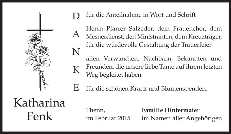  Traueranzeige für Katharina Fenk vom 07.02.2015 aus merkurtz
