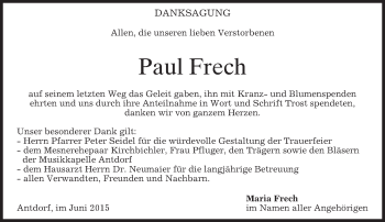 Traueranzeige von Paul Frech von merkurtz