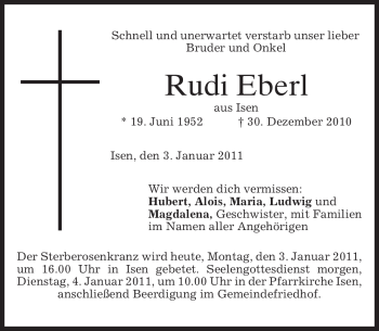 Traueranzeige von Rudi Eberl von MERKUR & TZ