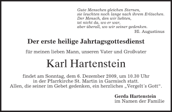 Traueranzeige von Karl Hartenstein von MERKUR & TZ