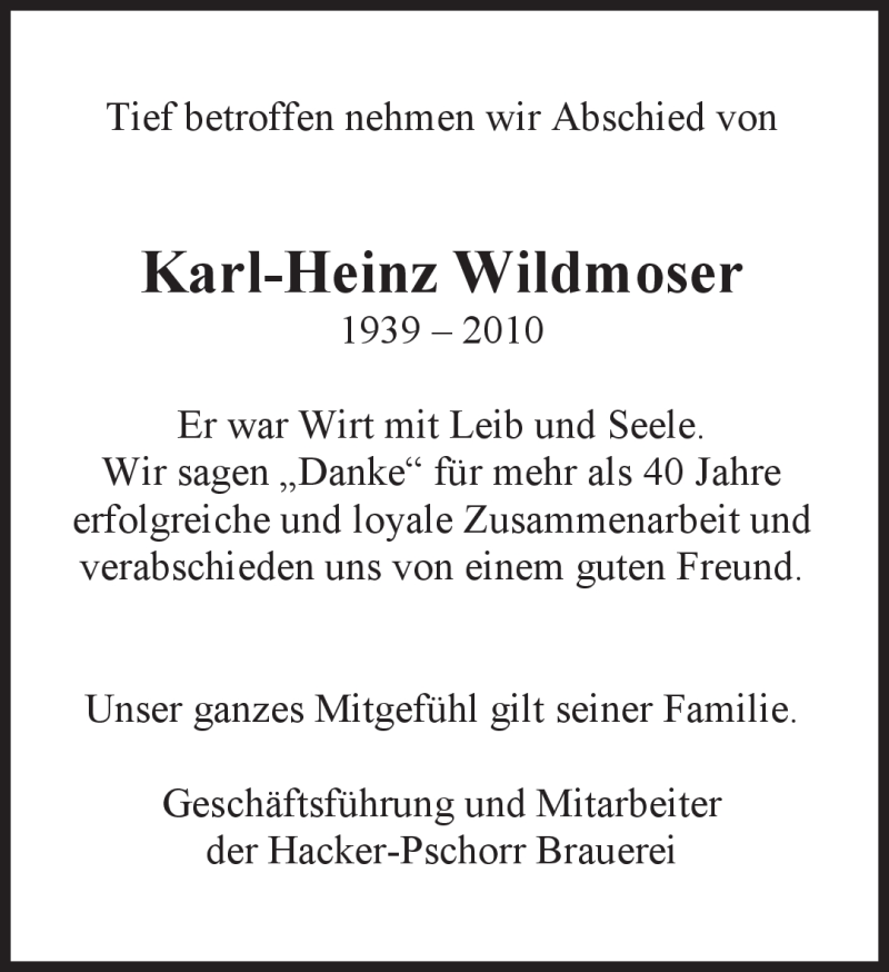  Traueranzeige für Karl-Heinz Wildmoser vom 31.07.2010 aus MERKUR & TZ