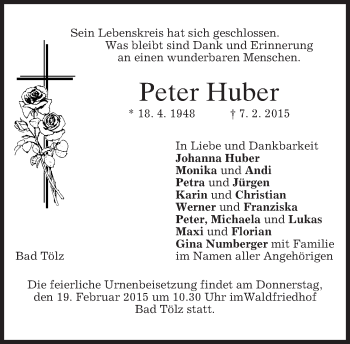 Traueranzeige von Peter Huber von merkurtz