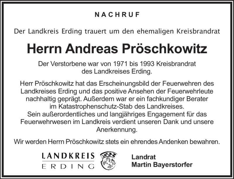  Traueranzeige für Andreas Pröschkowitz vom 20.04.2010 aus MERKUR & TZ