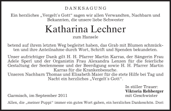 Traueranzeige von Katharina Lechner von MERKUR & TZ