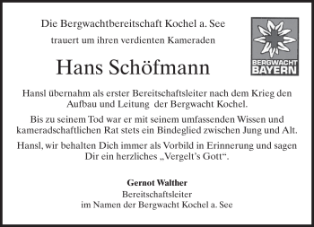 Traueranzeige von Hans Schöfmann von MERKUR & TZ