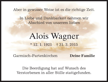Traueranzeige von Alois Wagner von merkurtz