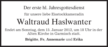 Traueranzeige von Waltraud Haslwanter von MERKUR & TZ