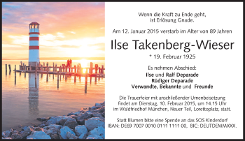 Traueranzeige von Ilse Takenberg-Wieser von merkurtz