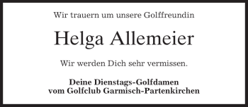 Traueranzeige von Helga Allemeier von MERKUR & TZ