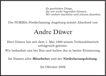 Traueranzeige von Andre Düwer von MERKUR & TZ