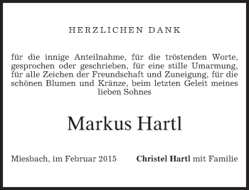 Traueranzeige von Markus Hartl von merkurtz