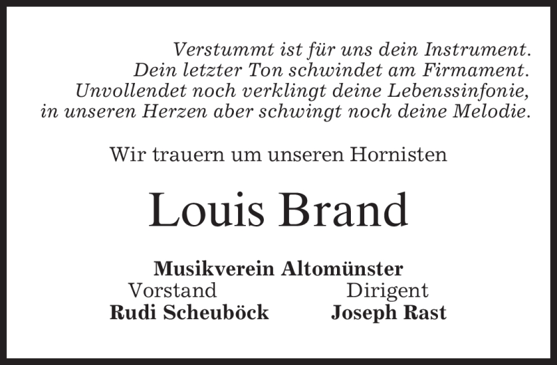  Traueranzeige für Louis Tobias Brand vom 16.11.2011 aus MERKUR & TZ