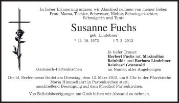 Traueranzeige von Susanne Fuchs von MERKUR & TZ