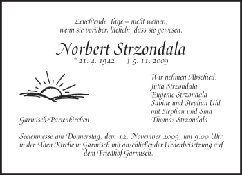 Traueranzeige von Norbert Strzondala von MERKUR & TZ