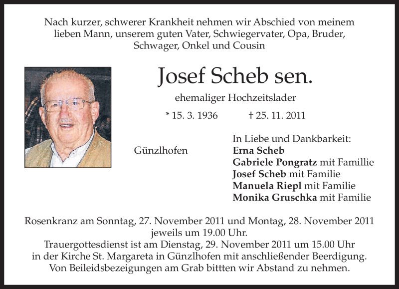 Traueranzeigen von Josef Scheb | trauer.merkur.de