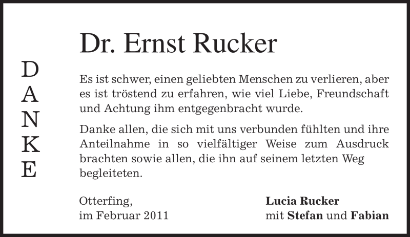  Traueranzeige für Ernst Rucker vom 05.02.2011 aus MERKUR & TZ