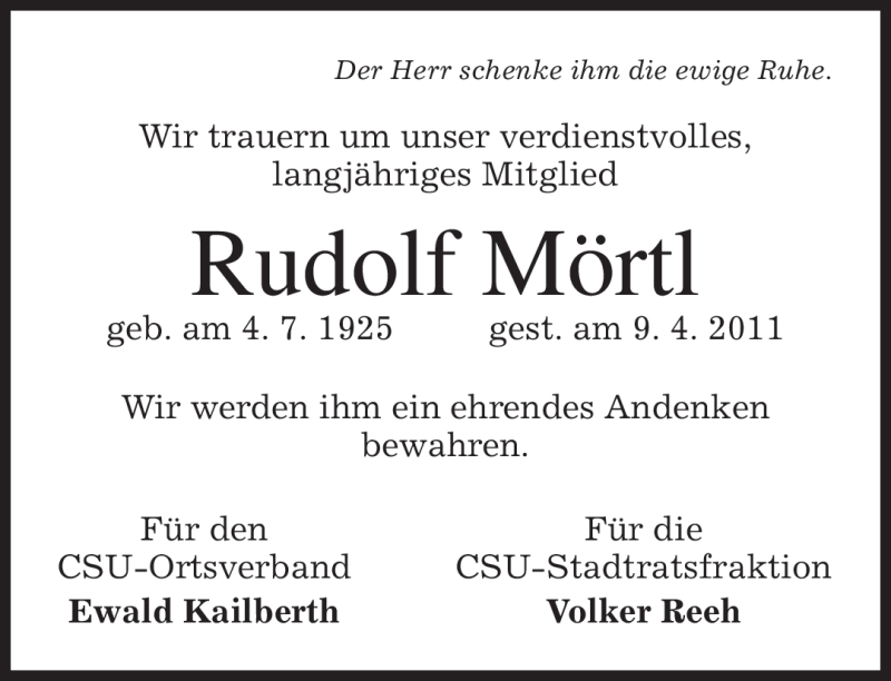  Traueranzeige für Rudolf Mörtl vom 13.04.2011 aus MERKUR & TZ