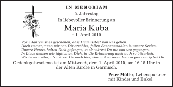 Traueranzeige von Maria Kuba von merkurtz