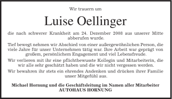 Traueranzeige von Luise Oellinger von MERKUR & TZ