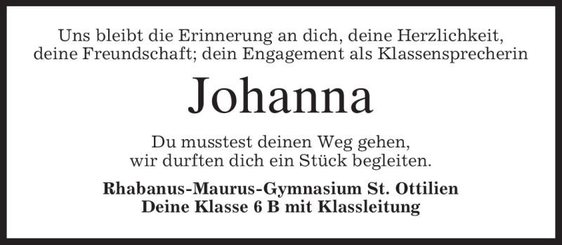  Traueranzeige für Johanna Sophia Funk vom 02.11.2010 aus MERKUR & TZ