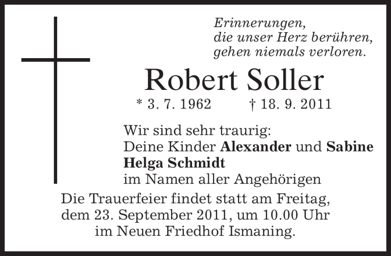  Traueranzeige für Robert Soller vom 21.09.2011 aus MERKUR & TZ