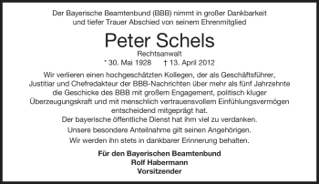 Traueranzeige von Peter Schels von MERKUR & TZ