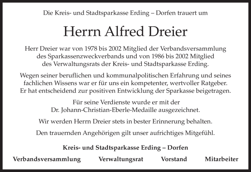  Traueranzeige für Alfred Dreier vom 18.02.2011 aus MERKUR & TZ