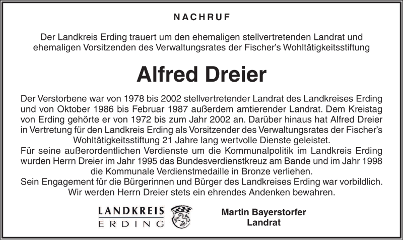  Traueranzeige für Alfred Dreier vom 18.02.2011 aus MERKUR & TZ