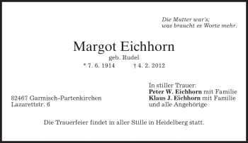 Traueranzeige von Margot Eichhorn von MERKUR & TZ