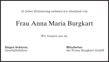 Traueranzeige von Anna Maria Burgkart von MERKUR & TZ