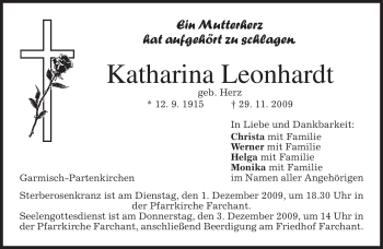 Traueranzeige von Katharina Leonhardt von MERKUR & TZ