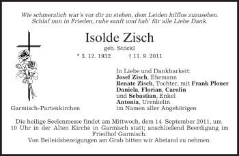 Traueranzeige von Isolde Zisch von MERKUR & TZ