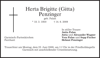 Traueranzeige von Herta Brigitte Penzinger von MERKUR & TZ