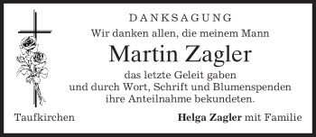 Traueranzeige von Martin Zagler von MERKUR & TZ