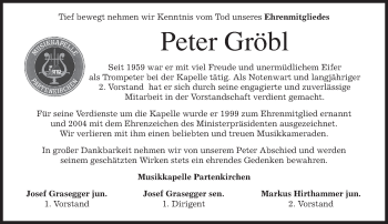 Traueranzeige von Peter Gröbl von merkurtz