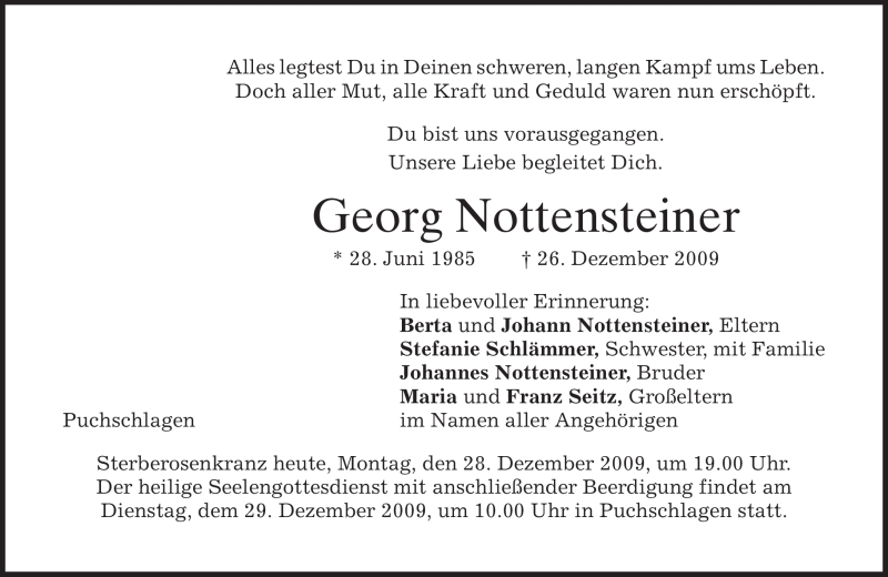  Traueranzeige für Georg Nottensteiner vom 28.12.2009 aus MERKUR & TZ