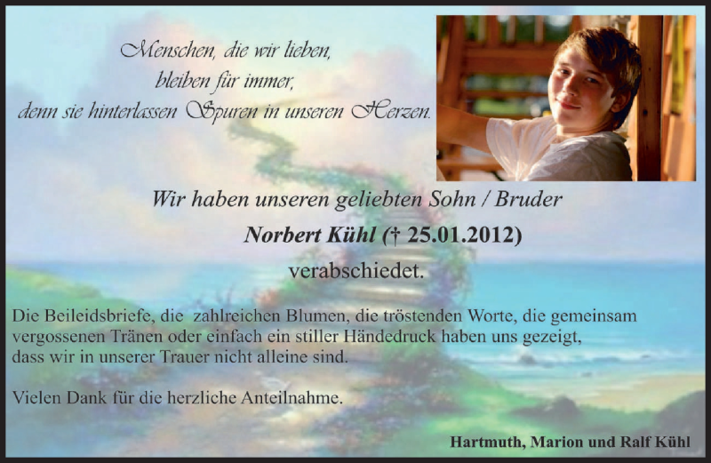  Traueranzeige für Norbert Kühl vom 11.02.2012 aus MERKUR & TZ