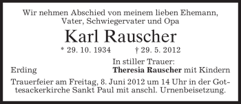 Traueranzeigen von Karl Rauscher | trauer.merkur.de