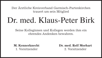 Traueranzeige von Klaus-Peter Birk von MERKUR & TZ