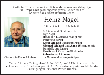 Traueranzeige von Heinz Nagel von merkurtz