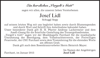 Traueranzeige von Josef Lidl von merkurtz