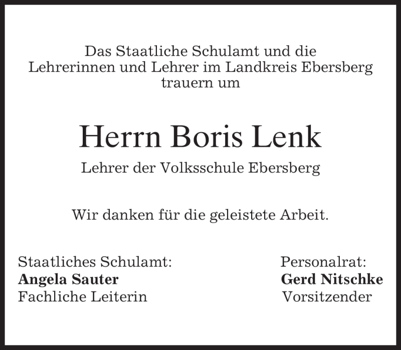  Traueranzeige für Boris Lenk vom 25.11.2010 aus MERKUR & TZ