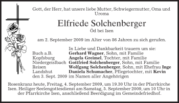 Traueranzeige von Elfriede Solchenberger von MERKUR & TZ