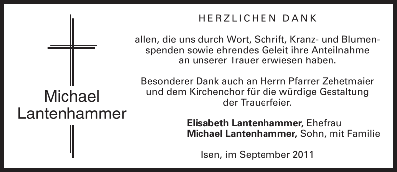  Traueranzeige für Michael Lantenhammer vom 03.09.2011 aus MERKUR & TZ