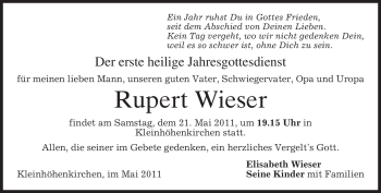 Traueranzeige von Rupert Wieser von MERKUR & TZ