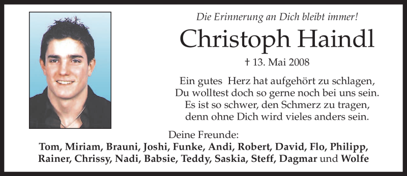  Traueranzeige für Christoph Haindl vom 13.05.2009 aus MERKUR & TZ