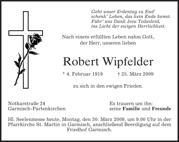 Traueranzeige von Robert Wipfelder von MERKUR & TZ