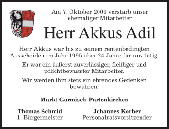 Traueranzeige von Akkus Adil von MERKUR & TZ